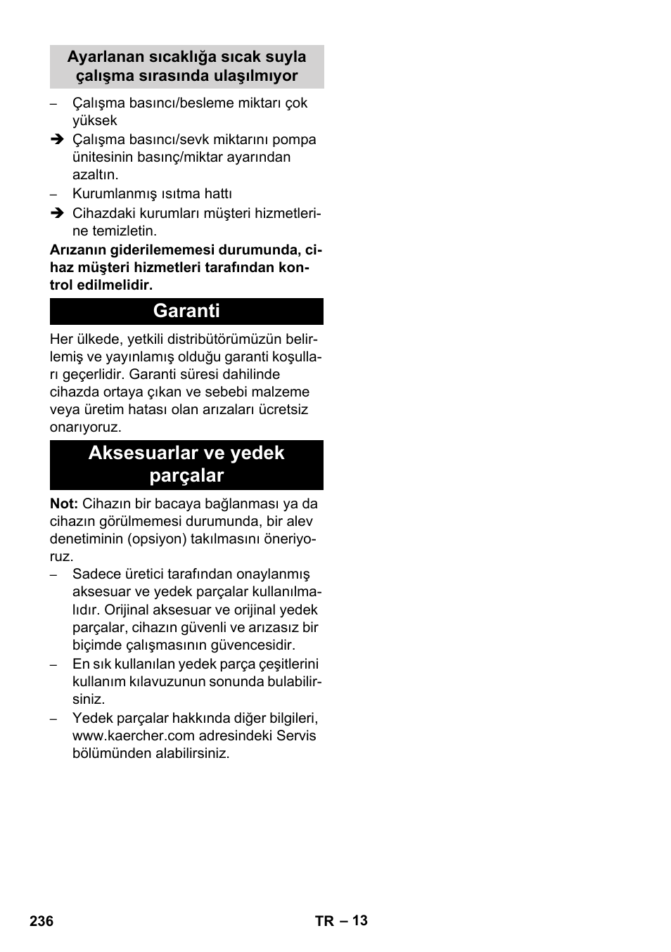 Garanti aksesuarlar ve yedek parçalar | Karcher HDS 8-17 CX User Manual | Page 236 / 500