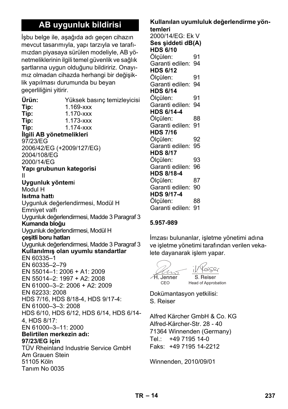 Ab uygunluk bildirisi | Karcher HDS 8-17 CX User Manual | Page 237 / 500