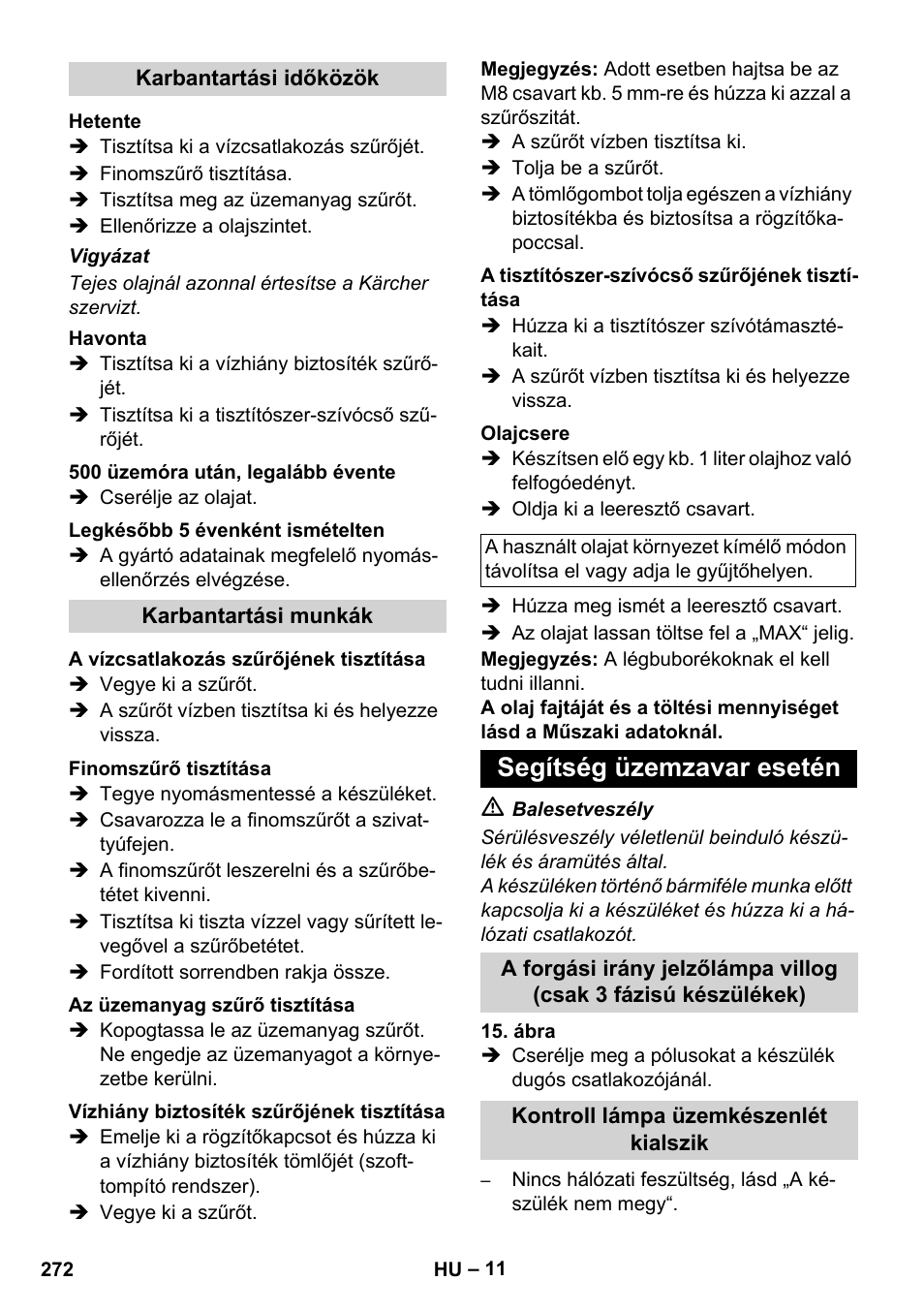 Segítség üzemzavar esetén | Karcher HDS 8-17 CX User Manual | Page 272 / 500