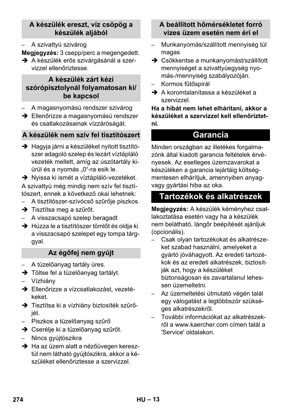 Garancia tartozékok és alkatrészek | Karcher HDS 8-17 CX User Manual | Page 274 / 500