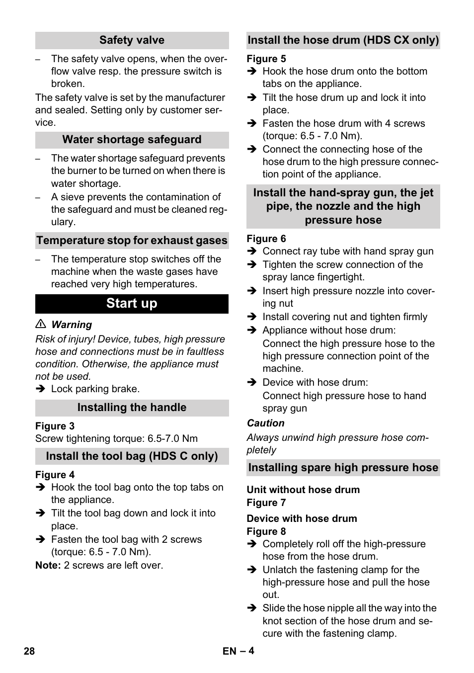 Start up | Karcher HDS 8-17 CX User Manual | Page 28 / 500
