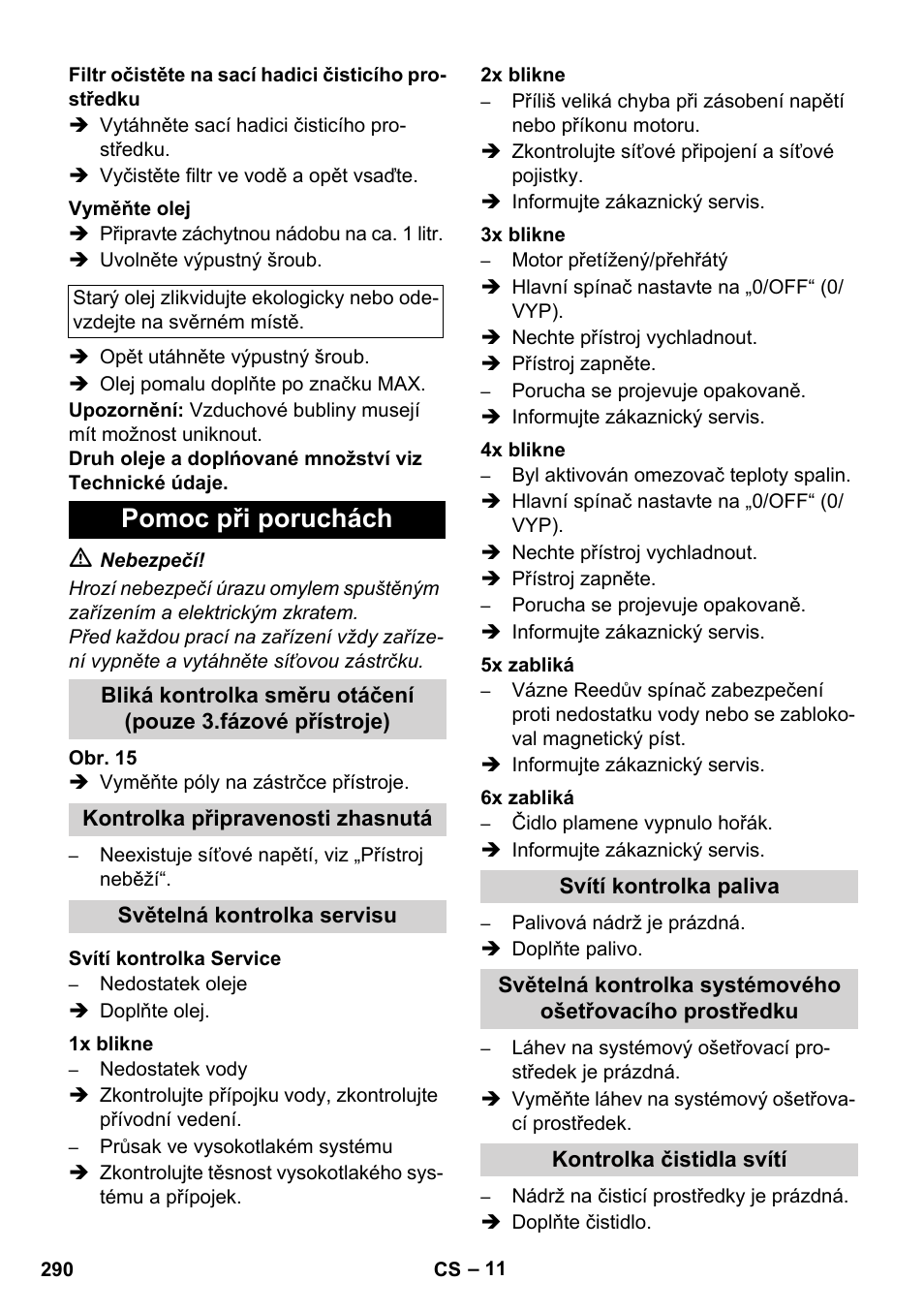 Pomoc při poruchách | Karcher HDS 8-17 CX User Manual | Page 290 / 500