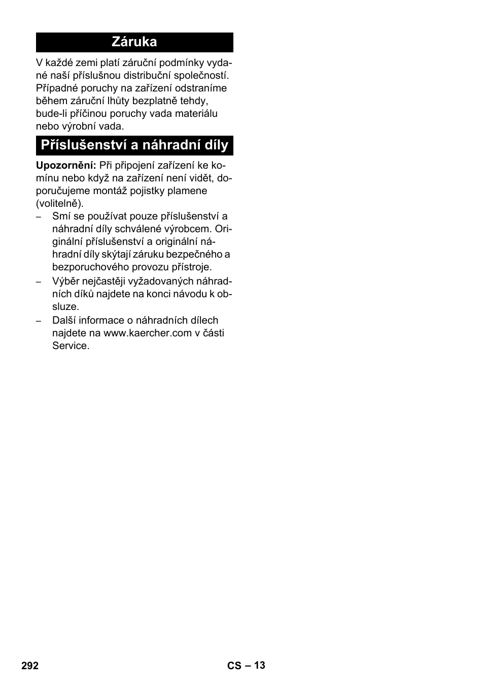 Záruka příslušenství a náhradní díly | Karcher HDS 8-17 CX User Manual | Page 292 / 500