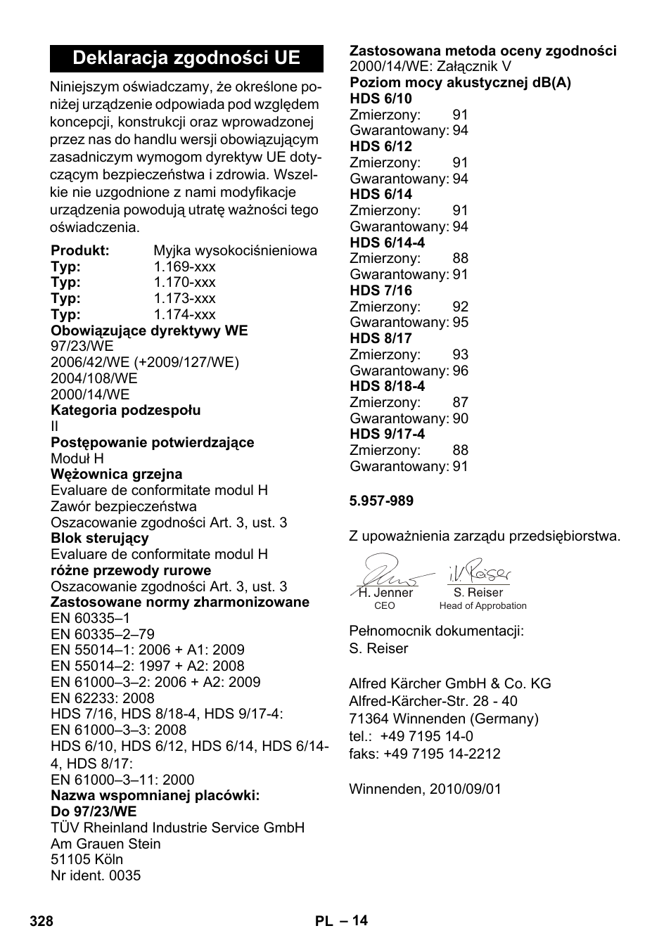 Deklaracja zgodności ue | Karcher HDS 8-17 CX User Manual | Page 328 / 500