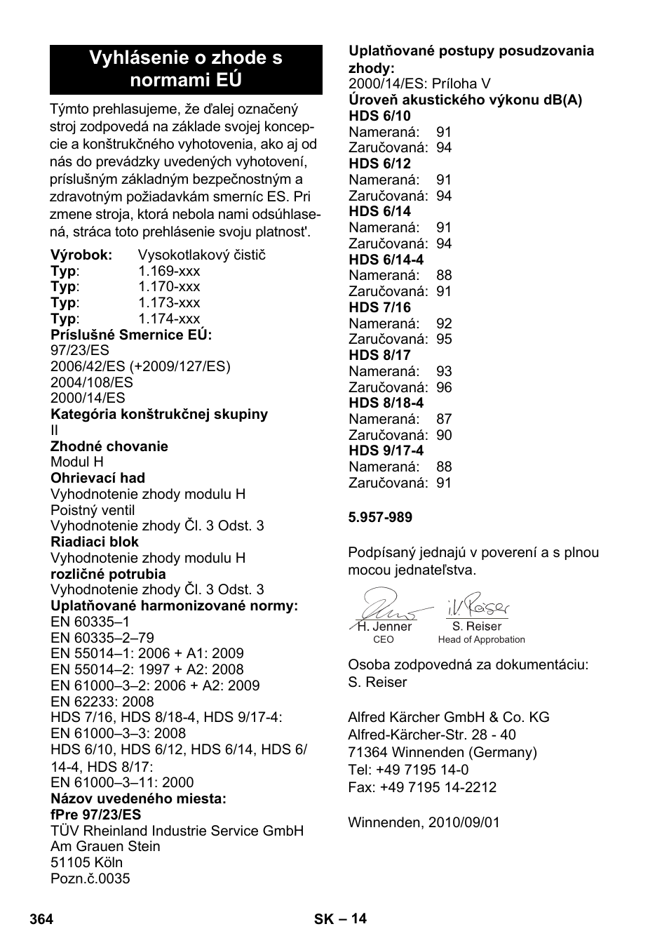 Vyhlásenie o zhode s normami eú | Karcher HDS 8-17 CX User Manual | Page 364 / 500