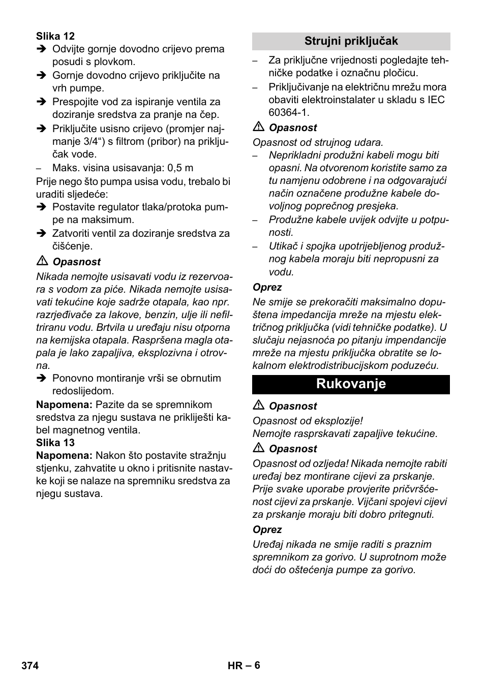 Rukovanje | Karcher HDS 8-17 CX User Manual | Page 374 / 500