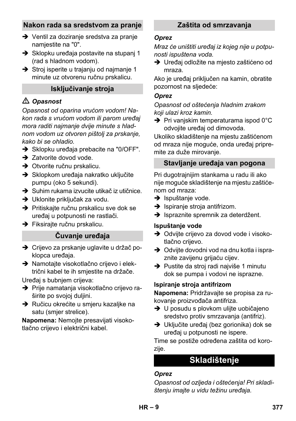 Skladištenje | Karcher HDS 8-17 CX User Manual | Page 377 / 500