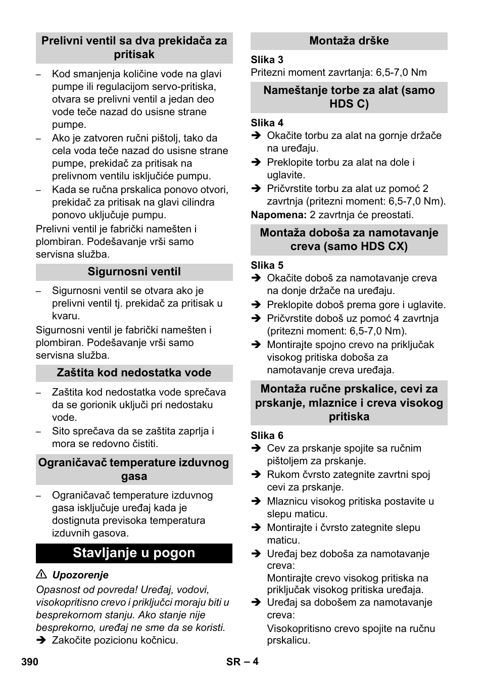 Stavljanje u pogon | Karcher HDS 8-17 CX User Manual | Page 390 / 500