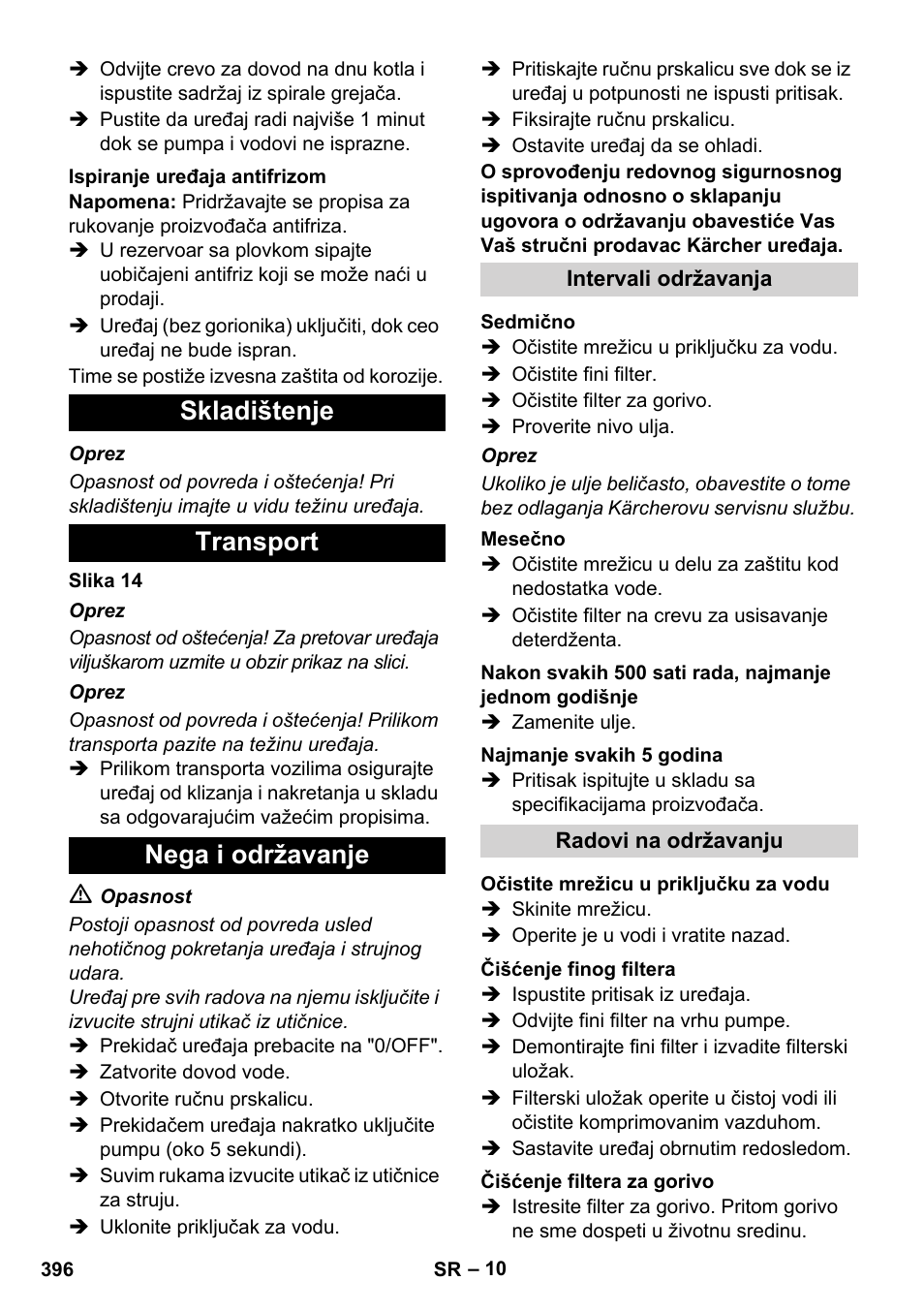 Skladištenje transport nega i održavanje | Karcher HDS 8-17 CX User Manual | Page 396 / 500