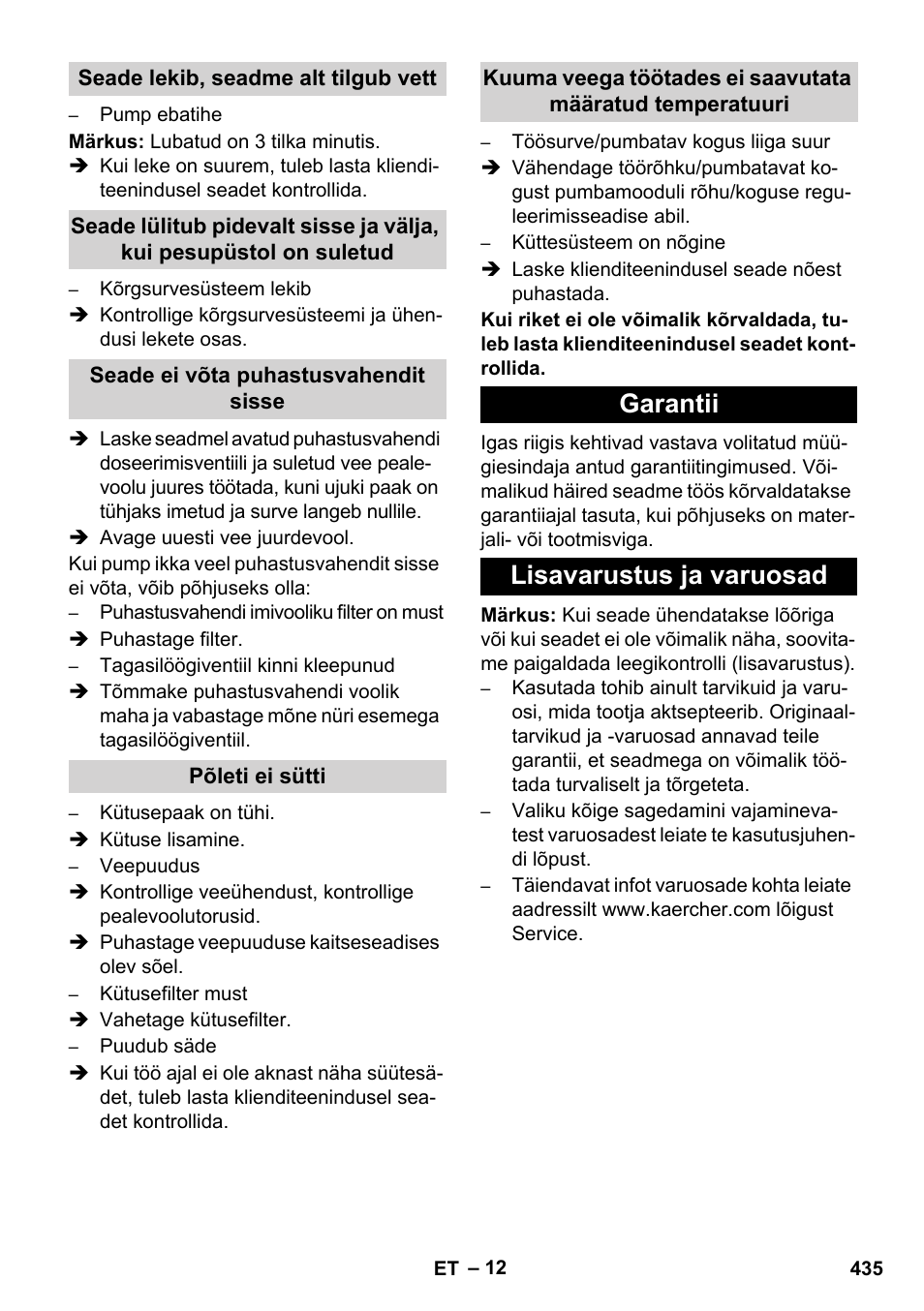 Garantii lisavarustus ja varuosad | Karcher HDS 8-17 CX User Manual | Page 435 / 500