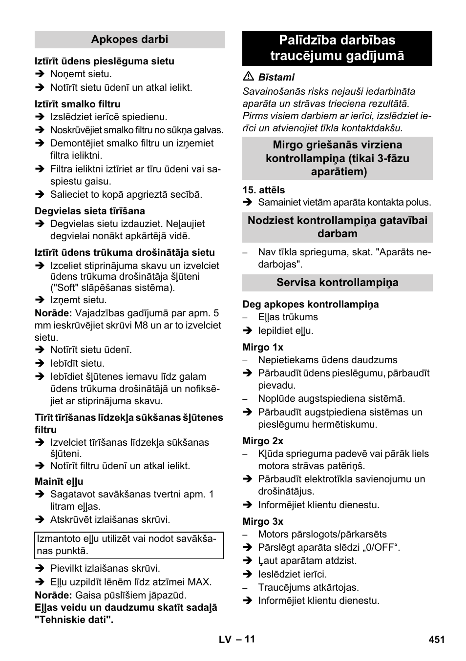 Palīdzība darbības traucējumu gadījumā | Karcher HDS 8-17 CX User Manual | Page 451 / 500