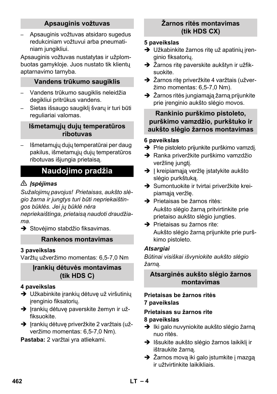 Naudojimo pradžia | Karcher HDS 8-17 CX User Manual | Page 462 / 500