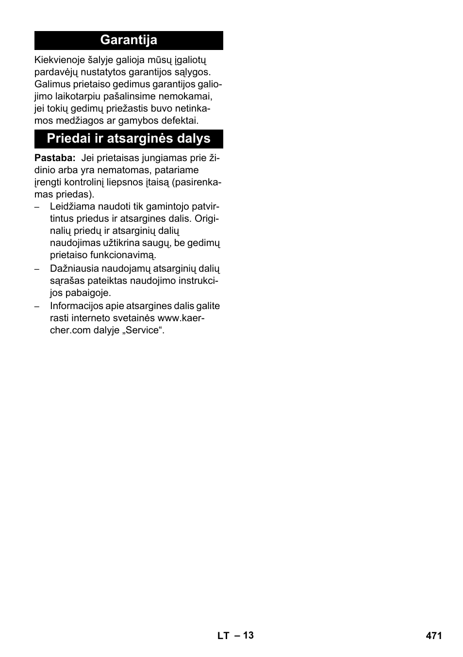 Garantija priedai ir atsarginės dalys | Karcher HDS 8-17 CX User Manual | Page 471 / 500