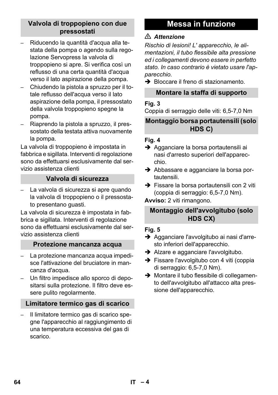 Messa in funzione | Karcher HDS 8-17 CX User Manual | Page 64 / 500