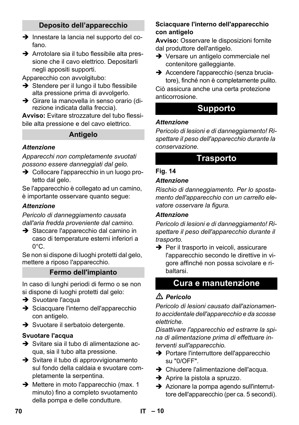 Supporto trasporto cura e manutenzione | Karcher HDS 8-17 CX User Manual | Page 70 / 500