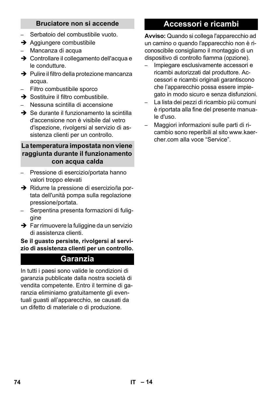 Garanzia accessori e ricambi | Karcher HDS 8-17 CX User Manual | Page 74 / 500