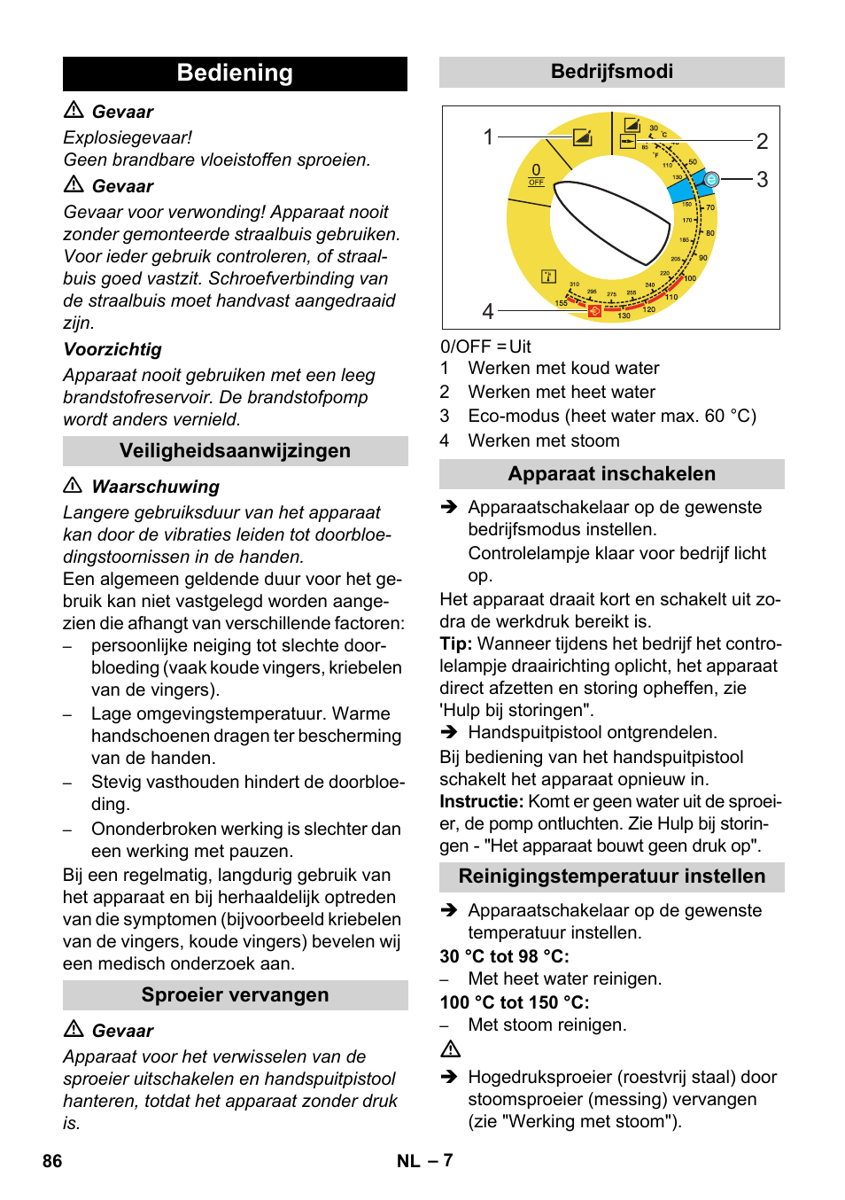 Bediening | Karcher HDS 8-17 CX User Manual | Page 86 / 500