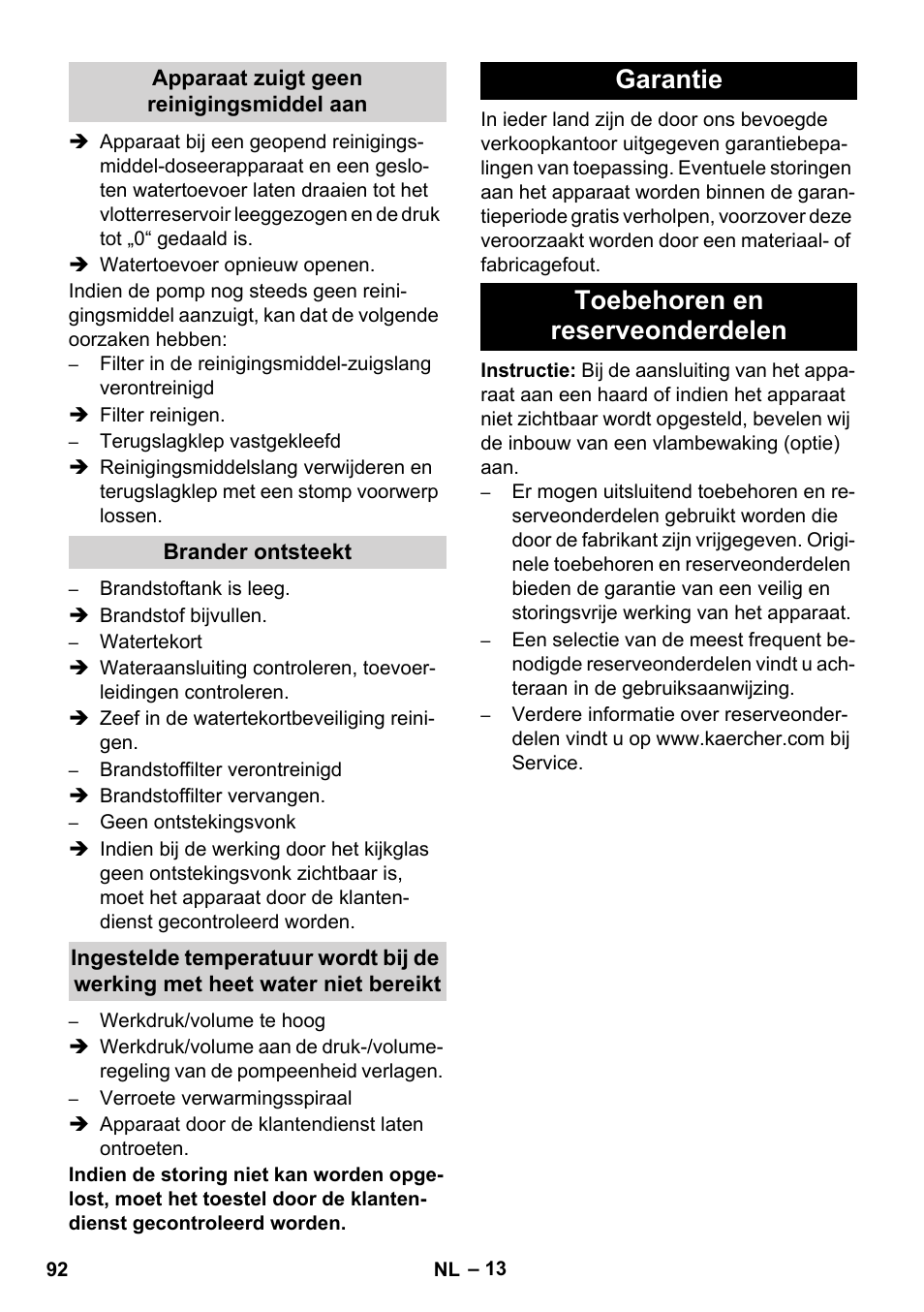 Garantie toebehoren en reserveonderdelen | Karcher HDS 8-17 CX User Manual | Page 92 / 500