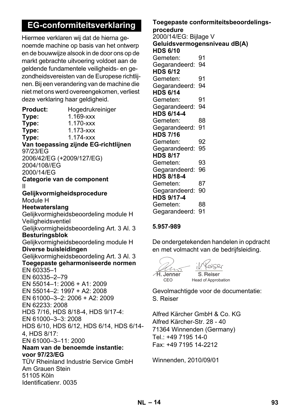 Eg-conformiteitsverklaring | Karcher HDS 8-17 CX User Manual | Page 93 / 500