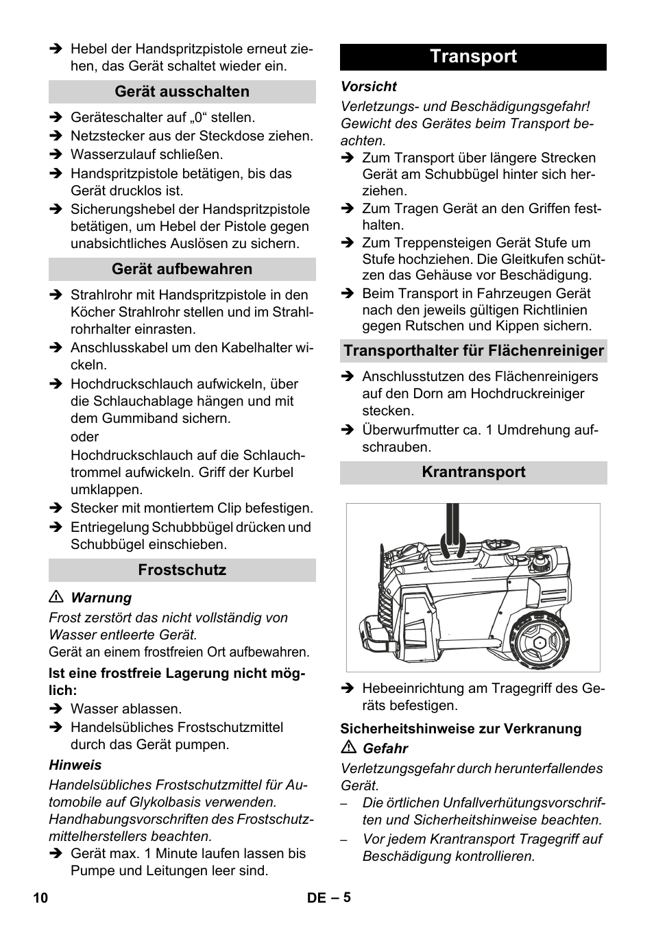 Transport | Karcher HD 5-12 C User Manual | Page 10 / 340