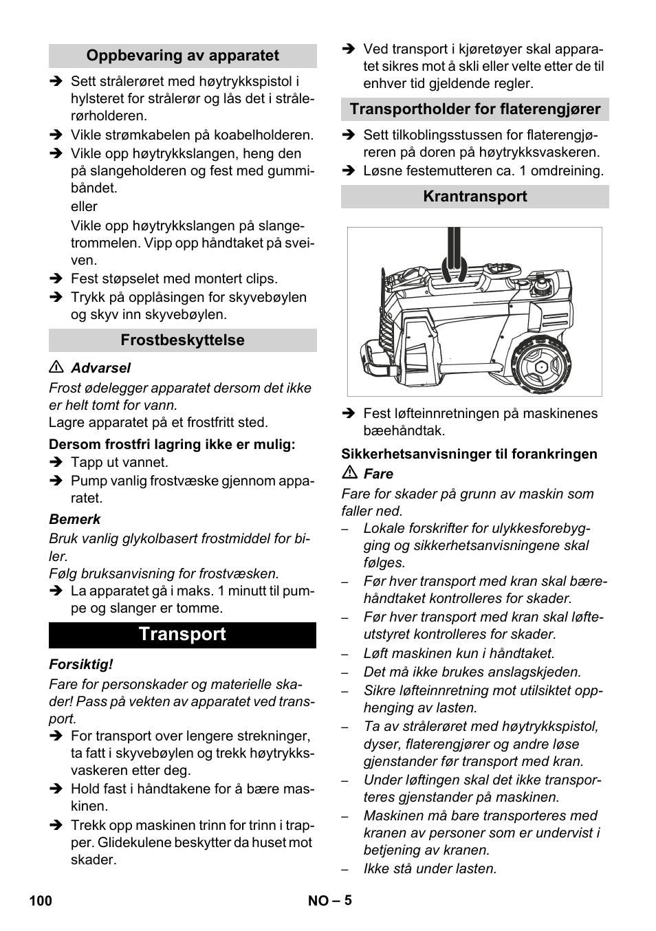 Transport | Karcher HD 5-12 C User Manual | Page 100 / 340