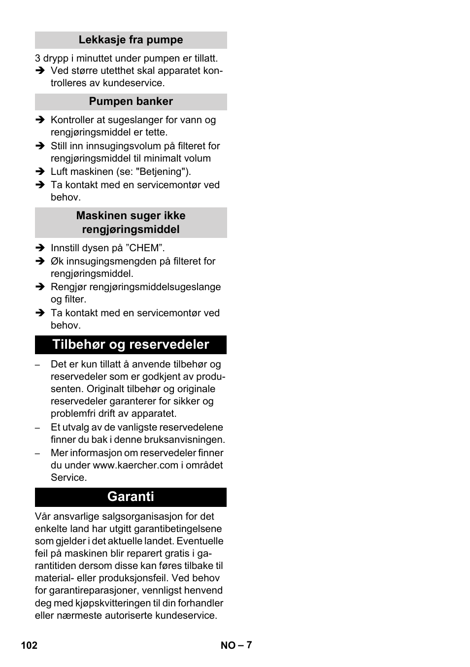 Tilbehør og reservedeler garanti | Karcher HD 5-12 C User Manual | Page 102 / 340