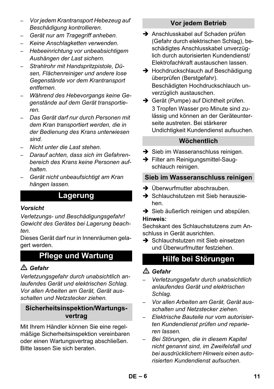 Lagerung pflege und wartung, Hilfe bei störungen | Karcher HD 5-12 C User Manual | Page 11 / 340