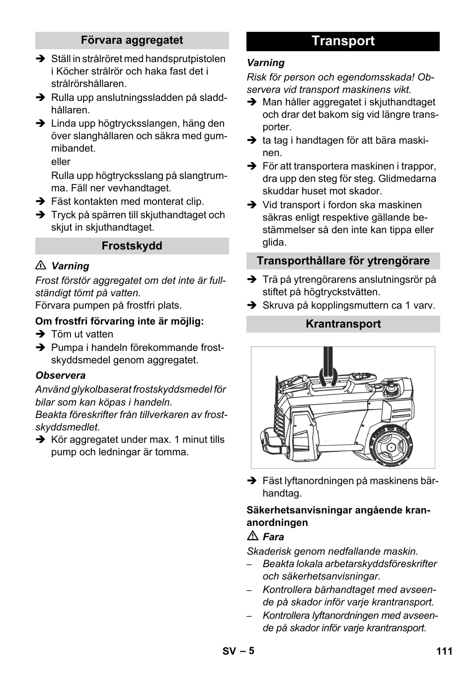 Transport | Karcher HD 5-12 C User Manual | Page 111 / 340