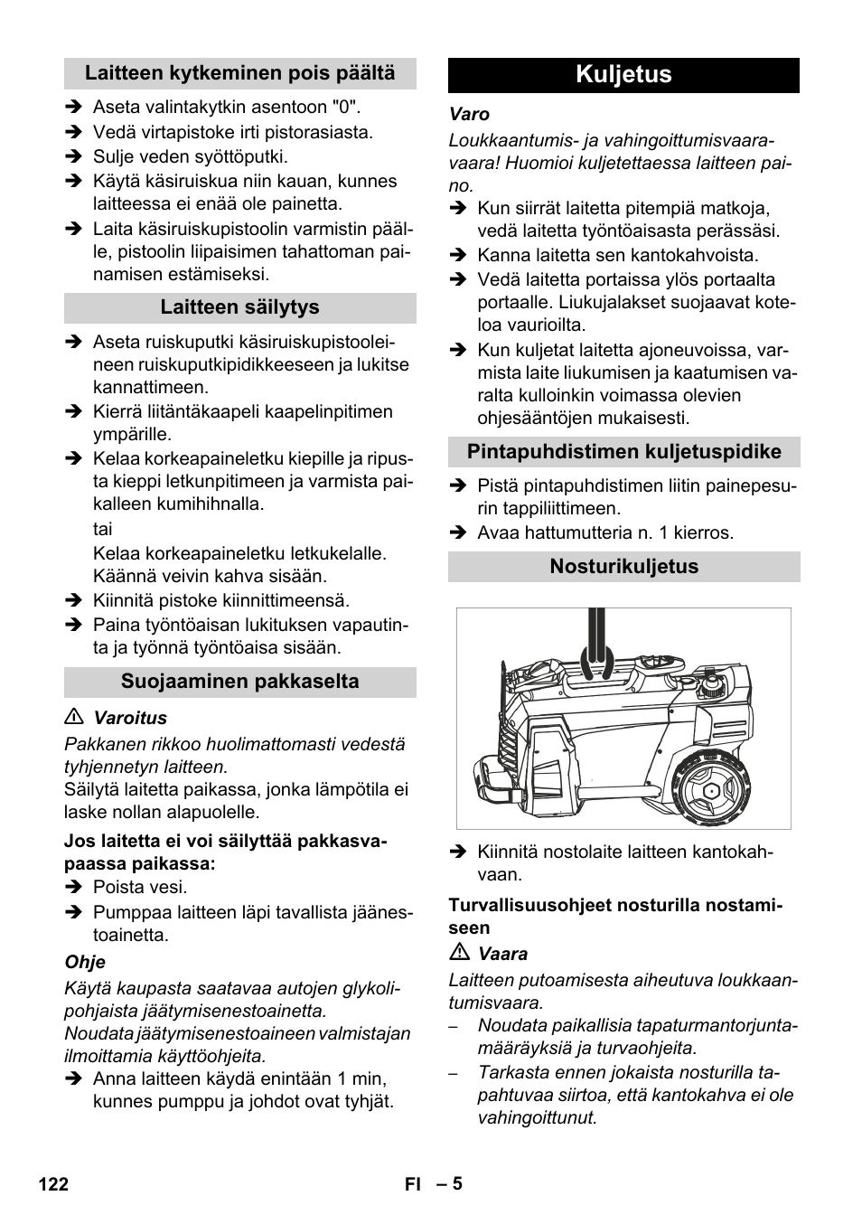Kuljetus | Karcher HD 5-12 C User Manual | Page 122 / 340