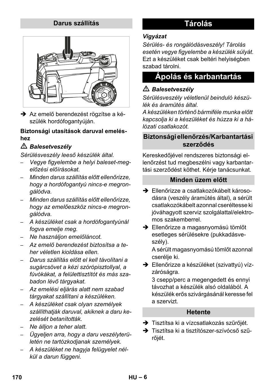 Tárolás ápolás és karbantartás | Karcher HD 5-12 C User Manual | Page 170 / 340