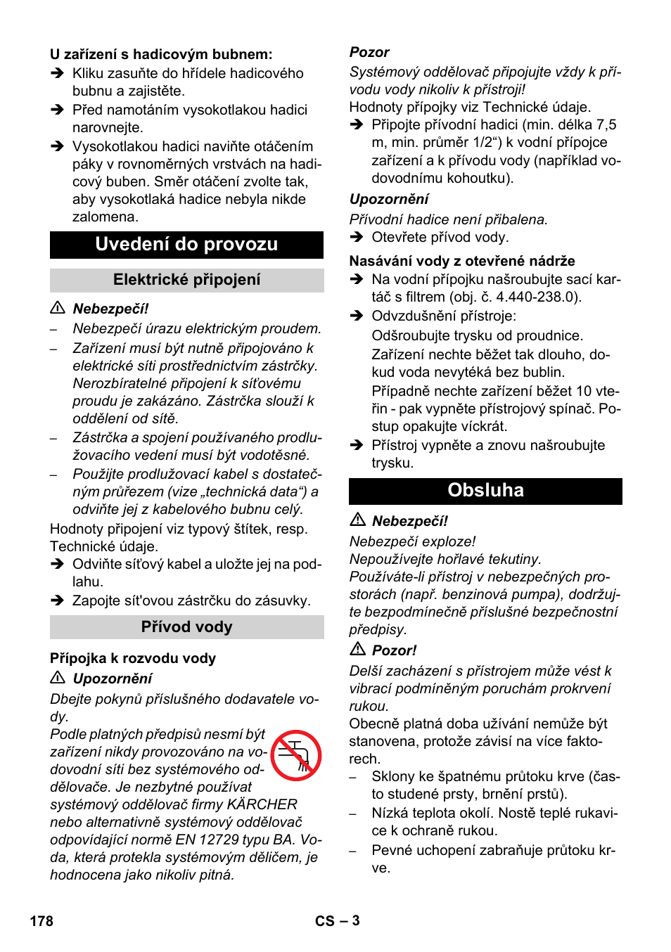 Uvedení do provozu, Obsluha | Karcher HD 5-12 C User Manual | Page 178 / 340
