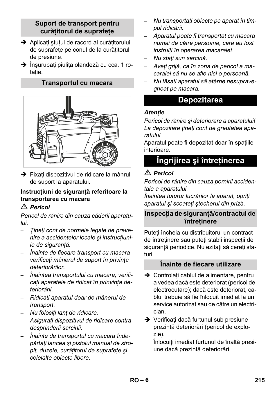 Depozitarea îngrijirea şi întreţinerea | Karcher HD 5-12 C User Manual | Page 215 / 340