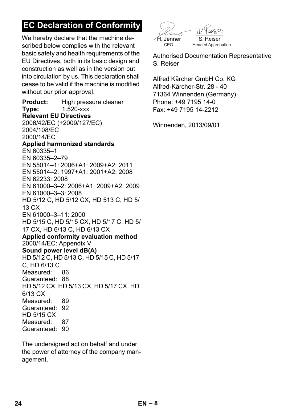 Ec declaration of conformity | Karcher HD 5-12 C User Manual | Page 24 / 340