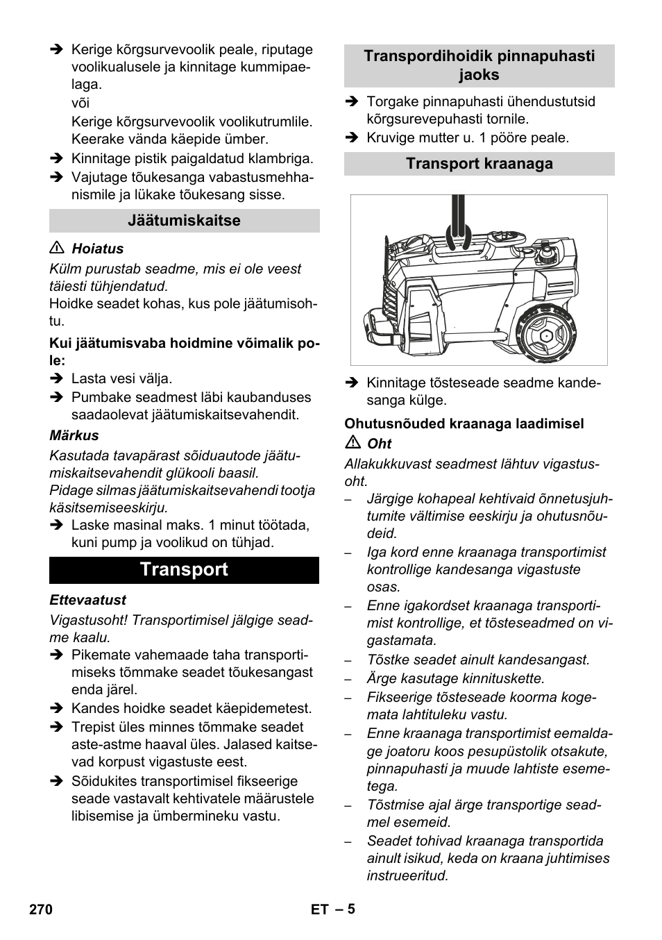 Transport | Karcher HD 5-12 C User Manual | Page 270 / 340