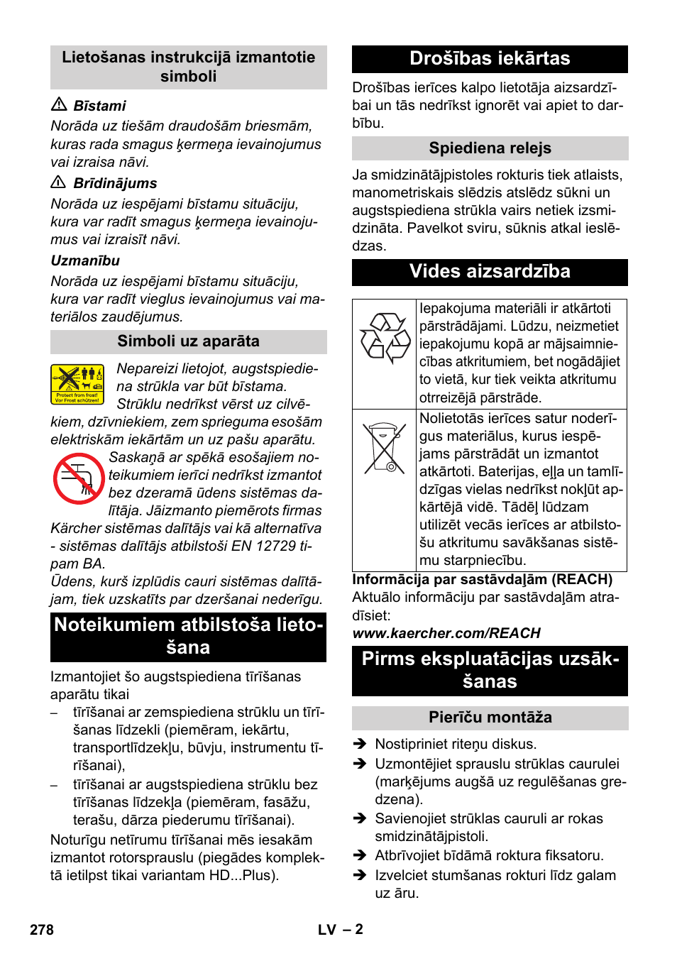 Vides aizsardzība, Pirms ekspluatācijas uzsāk- šanas | Karcher HD 5-12 C User Manual | Page 278 / 340