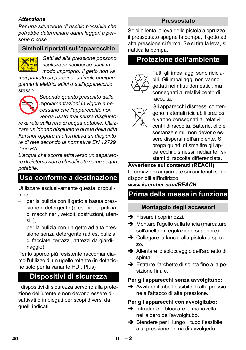 Protezione dell’ambiente, Prima della messa in funzione | Karcher HD 5-12 C User Manual | Page 40 / 340