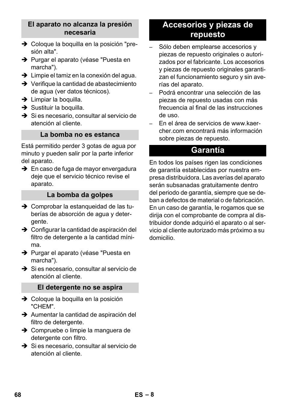 Accesorios y piezas de repuesto garantía | Karcher HD 5-12 C User Manual | Page 68 / 340