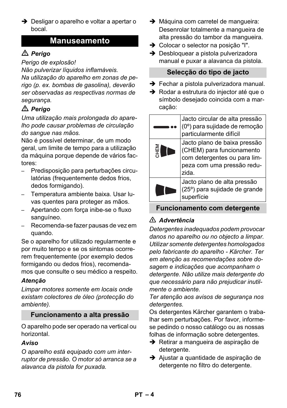 Manuseamento | Karcher HD 5-12 C User Manual | Page 76 / 340