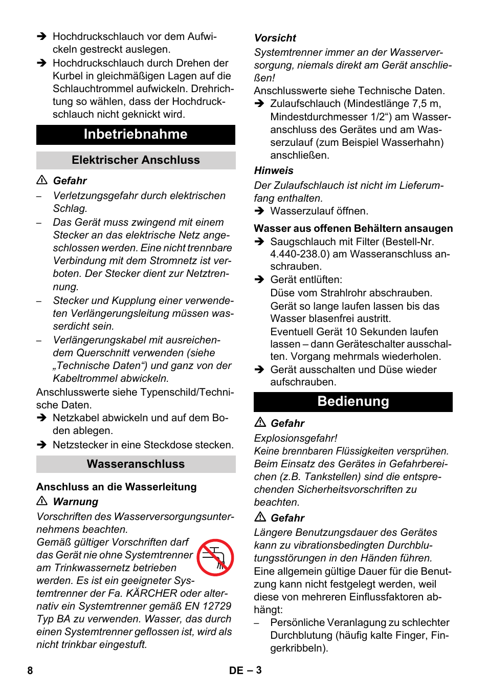 Inbetriebnahme, Bedienung | Karcher HD 5-12 C User Manual | Page 8 / 340