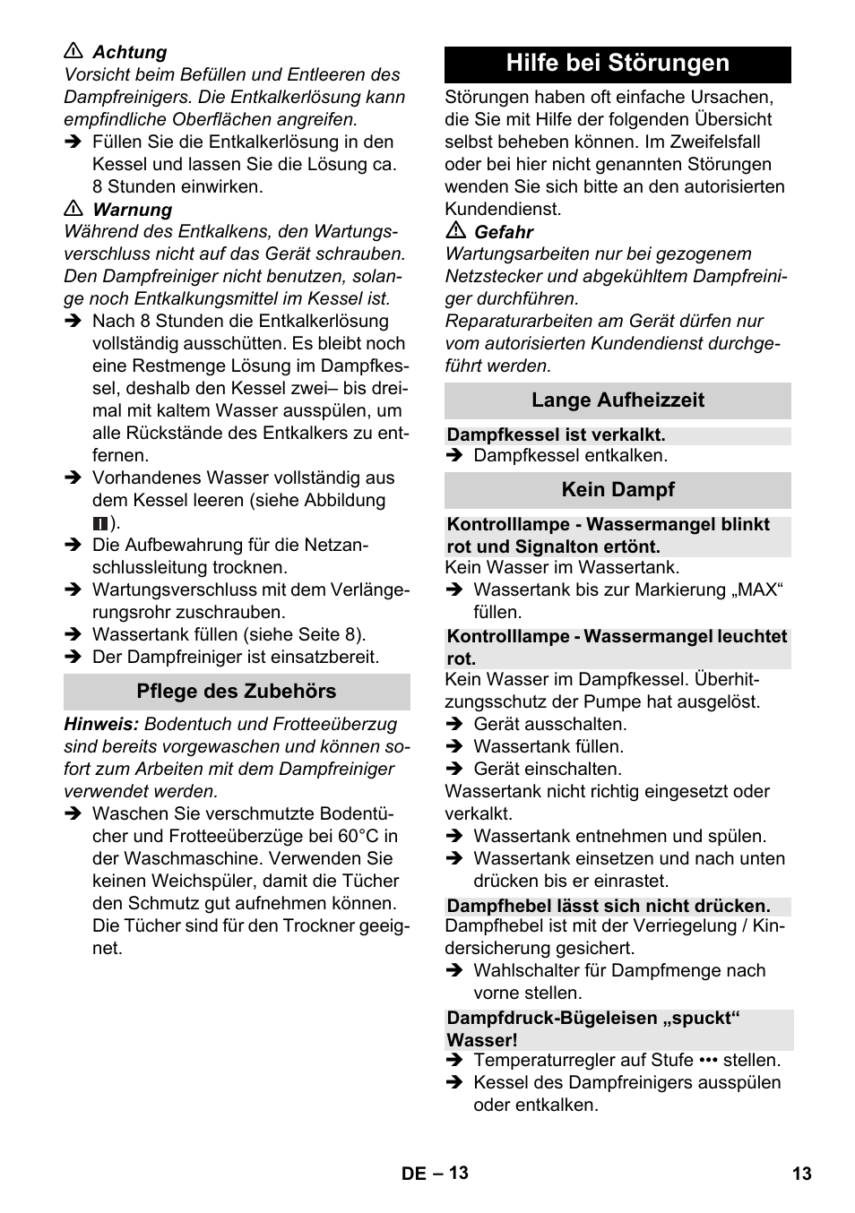 Hilfe bei störungen | Karcher Stirerie SI 2-600 CB User Manual | Page 13 / 298