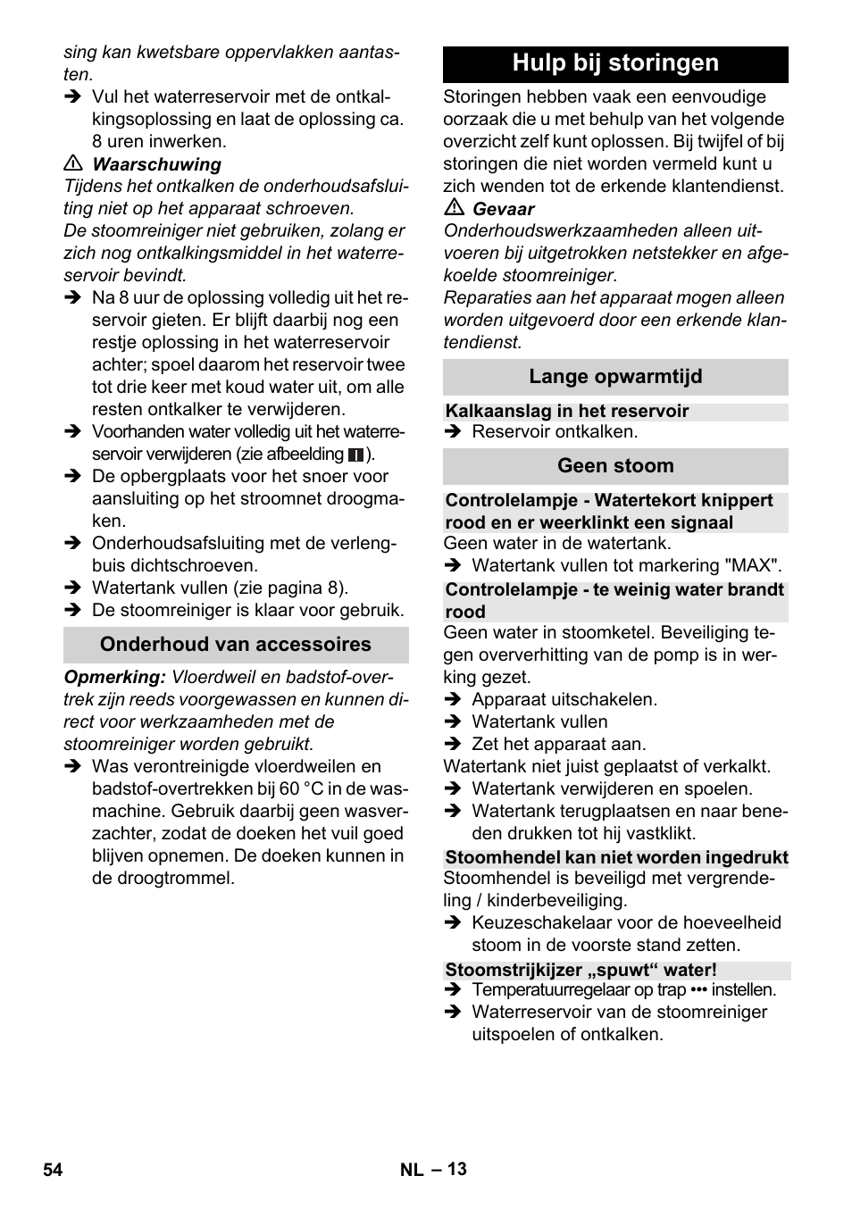 Hulp bij storingen | Karcher Stirerie SI 2-600 CB User Manual | Page 54 / 298