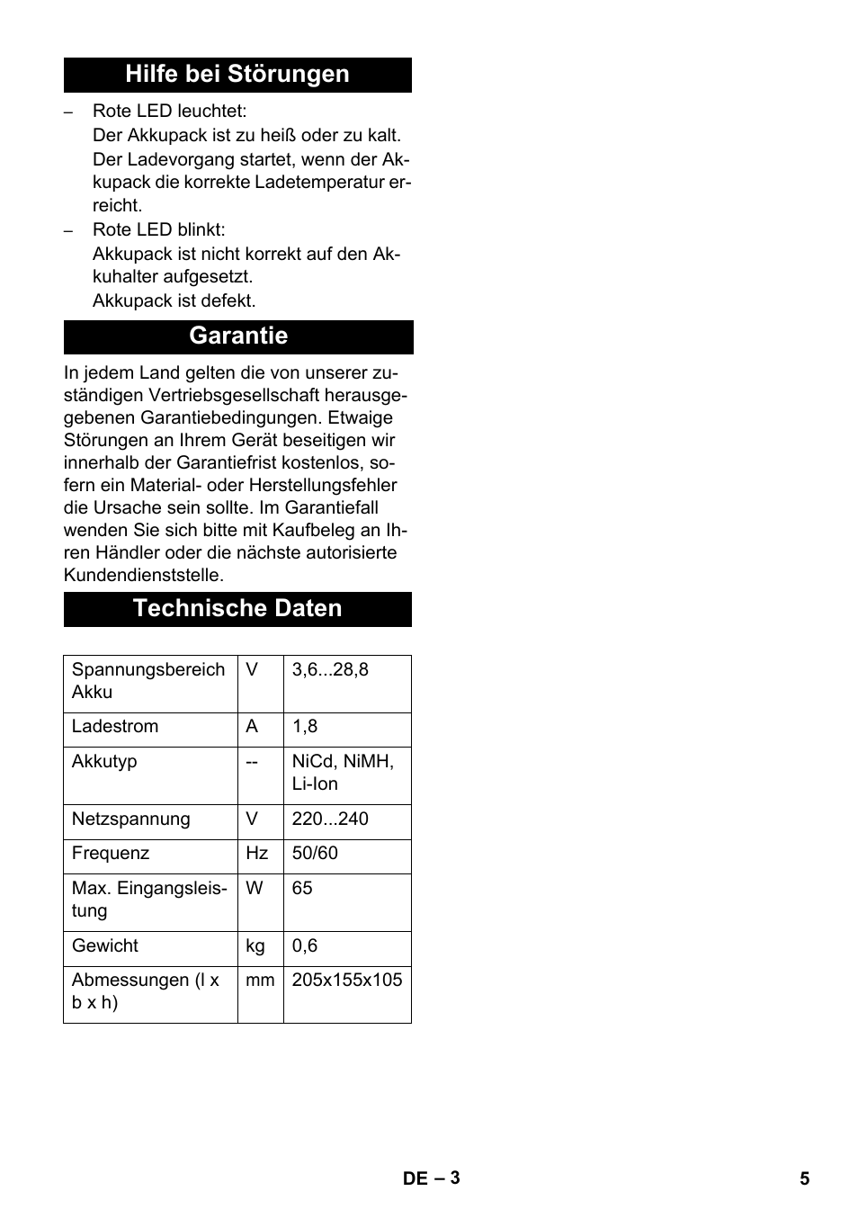 Hilfe bei störungen garantie technische daten | Karcher KM 35-5 C User Manual | Page 5 / 84