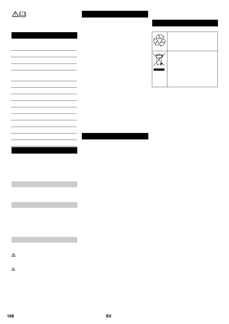 Innehållsförteckning, Säkerhetsanvisningar | Karcher B 95 RS Bp wet User Manual | Page 108 / 324