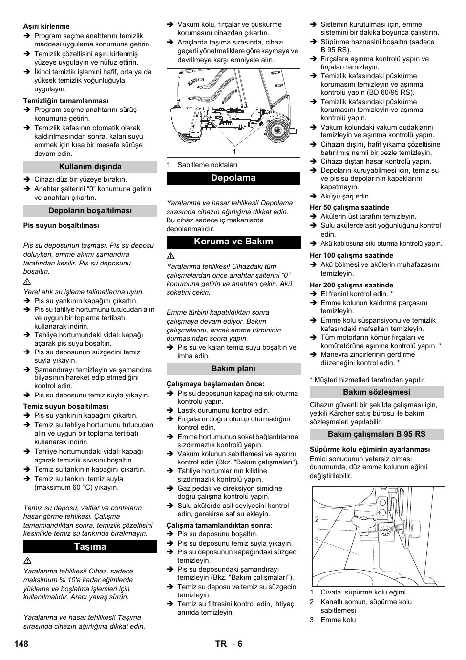 Taşıma depolama koruma ve bakım | Karcher B 95 RS Bp wet User Manual | Page 148 / 324