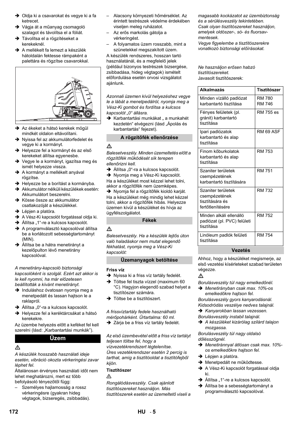 Üzem | Karcher B 95 RS Bp wet User Manual | Page 172 / 324