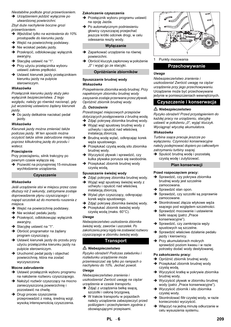Transport przechowywanie czyszczenie i konserwacja | Karcher B 95 RS Bp wet User Manual | Page 209 / 324