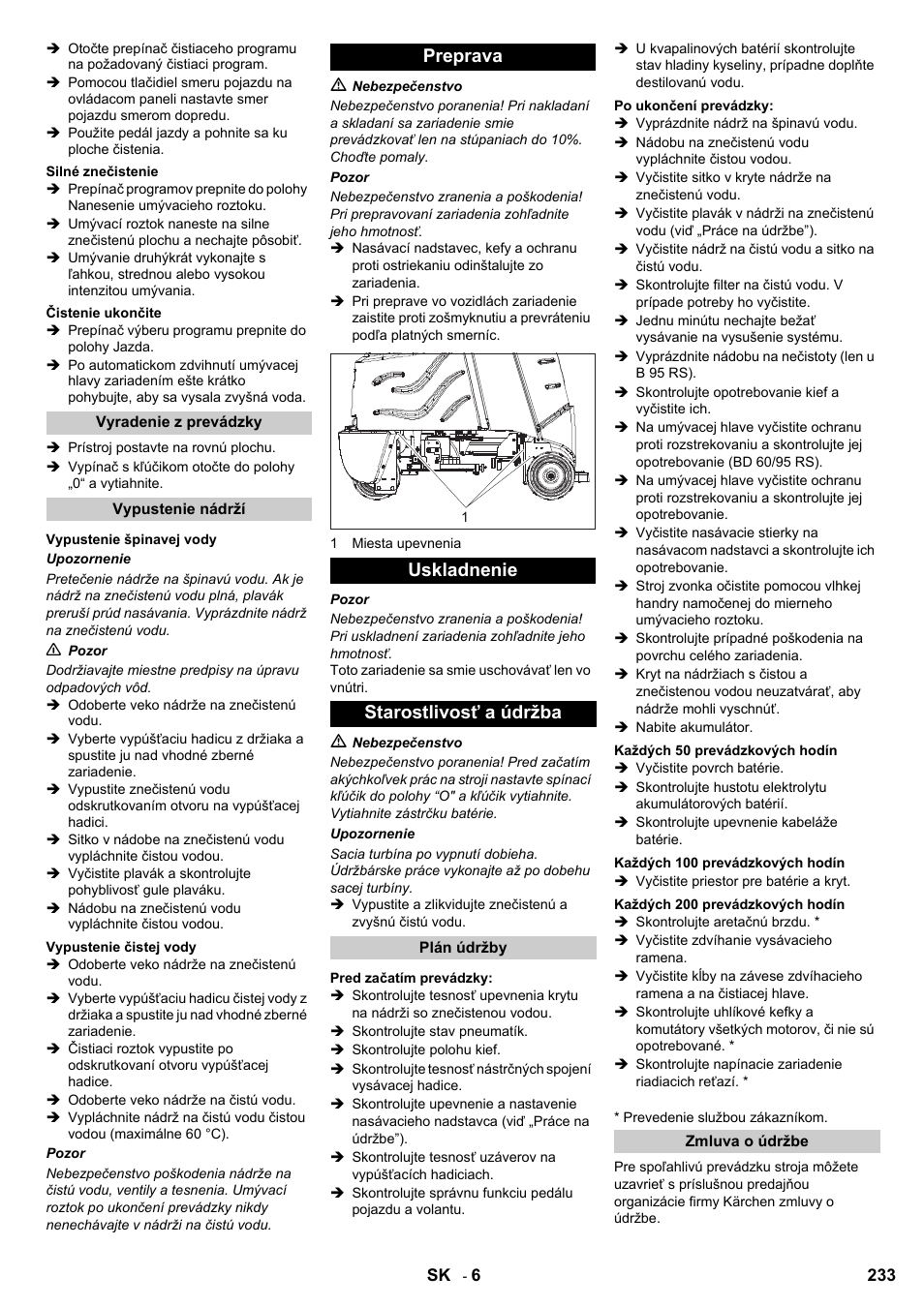 Preprava uskladnenie starostlivosť a údržba | Karcher B 95 RS Bp wet User Manual | Page 233 / 324