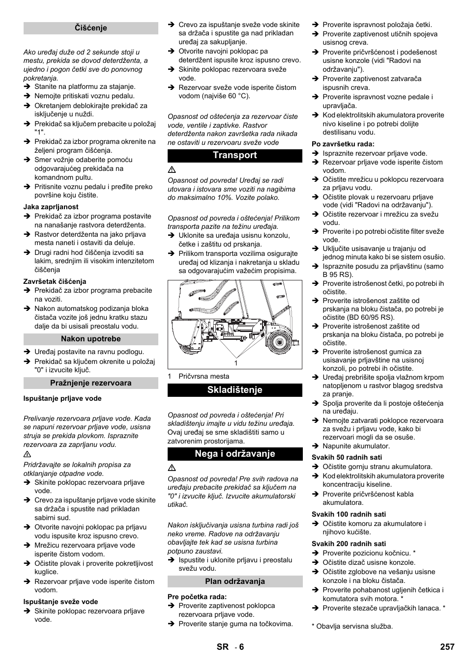 Transport skladištenje nega i održavanje | Karcher B 95 RS Bp wet User Manual | Page 257 / 324