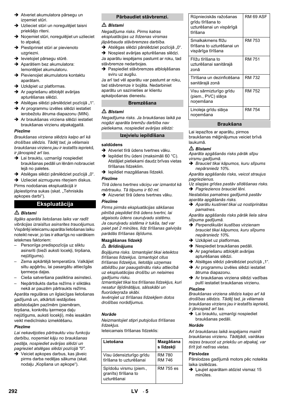 Ekspluatācija | Karcher B 95 RS Bp wet User Manual | Page 292 / 324