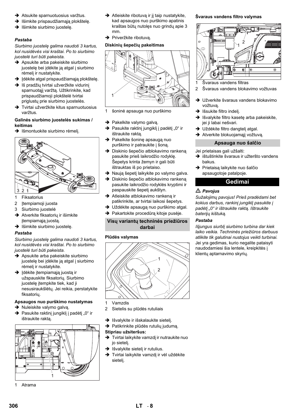 Gedimai | Karcher B 95 RS Bp wet User Manual | Page 306 / 324